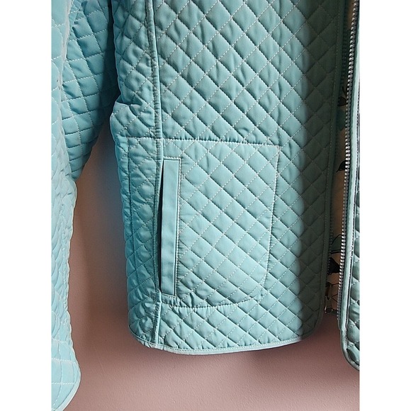 ESPRIT Diamond Quilted Reversible Jacket Teal Blue Floral Print Pockets Retro S - Picture 2 of 7